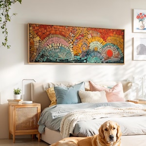 Mid Century Modern Framed Wall Art: Abstract Geometric Mosaic