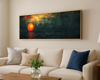 Framed Sunset Ocean Wall Art: Canvas or Poster, Multiple Frame Styles, Panoramic Seascape Print