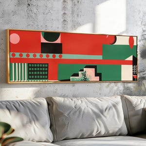 Moderne muurkunst uit het midden van de eeuw ingelijst - panoramische Bauhaus-muurkunst ingelijst - moderne print - brede muurkunst - geometrische horizontale muurkunst