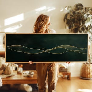 Emerald Green Abstract Framed Canvas Print: Modern Horizontal Wall Art