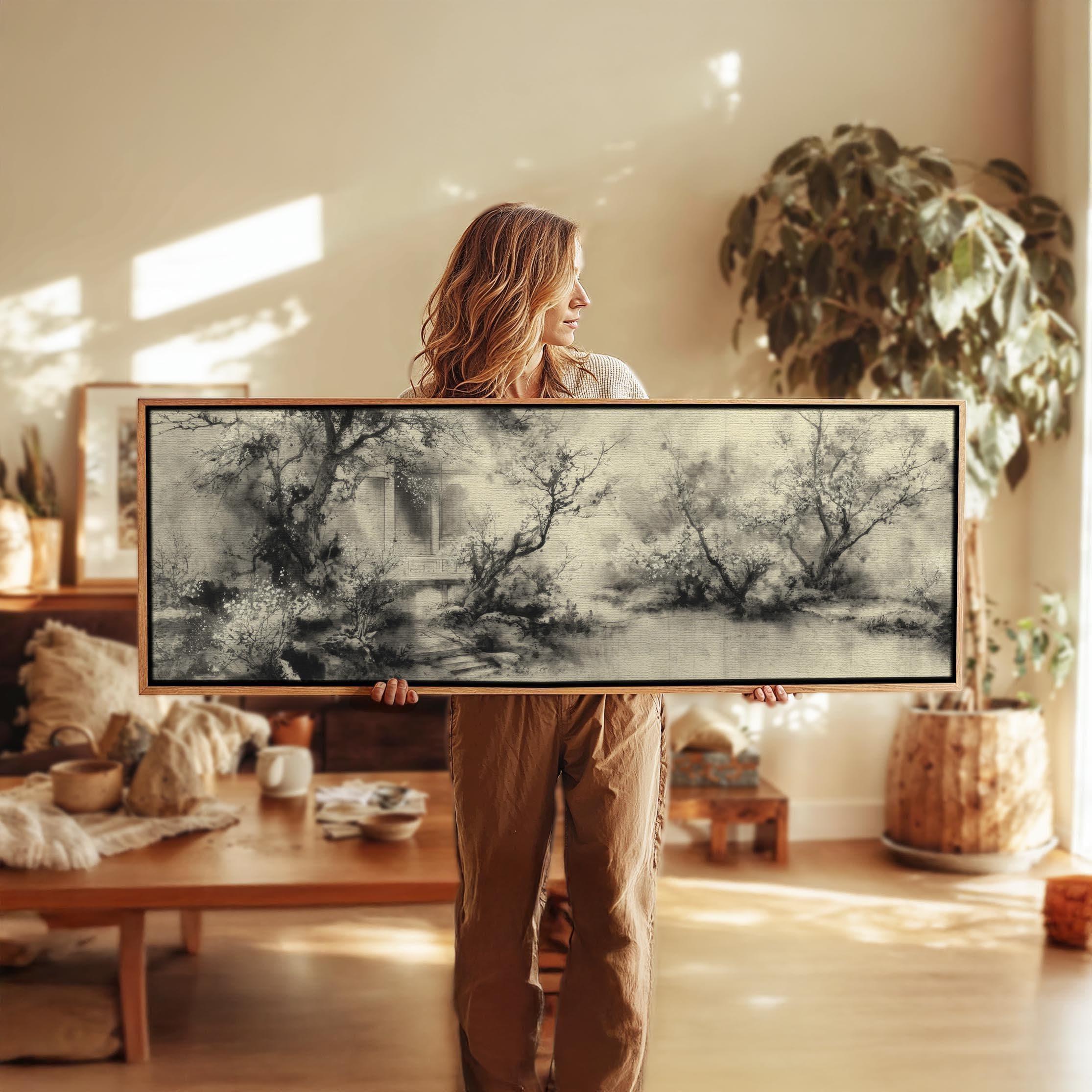 額装された日本の風景画：ヴィンテージ水墨画の壁掛けプリント - Etsy 日本