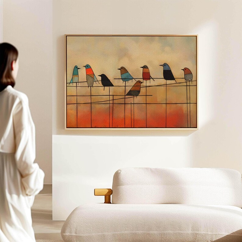 Mid Century Modern Birds on Wire Framed Wall Art Print - Etsy