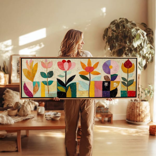 Mid Century Modern Floral Framed Wall Art: Botanical Print