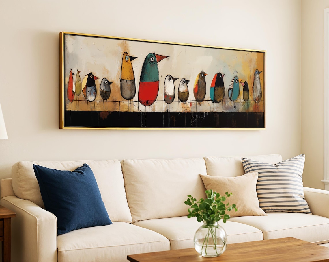 Mid Century Modern Birds on Wire Framed Wall Art - Etsy
