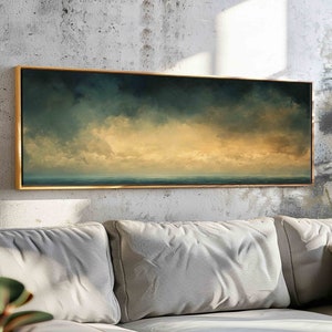 Moody Seascape Wall Art Framed, Horizontal Wall Art, Cloud Wall Art Print, Large Wide Calm Wall Art, Above Bed/Couch Decor, Modern Wall Art