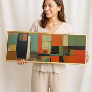 Framed Mid-Century Modern Geometric Print: Panoramic Abstract Wall Art