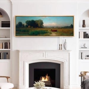 Framed Rustic Landscape Wall Art Print - Panoramic Horizontal View