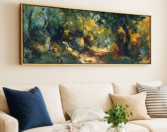 Framed Floral Landscape Art Print: Soft Tones Panoramic Wall Decor