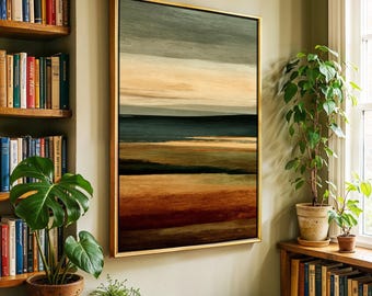 Abstract Japandi Wall Art Framed, Moody Neutral Landscape, Minimalist and Modern Earth Tone Decor