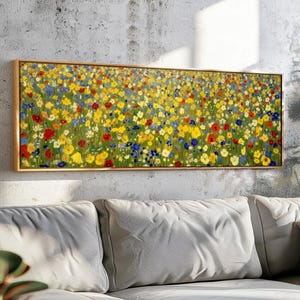 Framed Wildflower Panoramic Wall Art: Colorful Floral Landscape Print