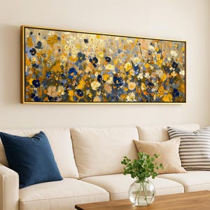Lienzo panorámico de flores silvestres: Arte mural floral moderno para dormitorio, sala de estar y decoración sobre la cama.