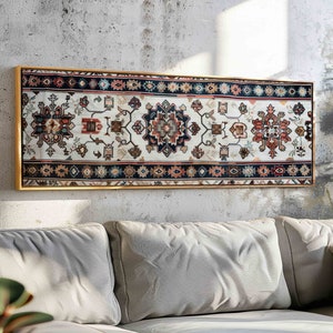 Framed Anatolian Tapestry Print: Muted Vintage Textile Wall Art for Boho Bedroom Decor
