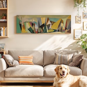Mid-Century Modern Panoramic Abstract Geometric Wall Art Print - Boho Oversized Horizontal Decor