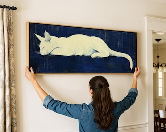 Navy Blue Japanese Cat Wall Art Framed : Modern Framed Animal Print
