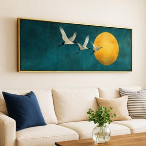 Framed Japanese Crane Wall Art: Japandi Flying Birds Print image 3