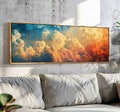 Sunset Clouds Wall Art Framed, Minimalist Moody Cloud Wall Art, Horizontal Wall Art, Large Painting Print, Panoramic Above Bed Decor