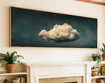 Vintage Moody Cloud Wall Art Framed - Horizontal Wall Art - Panoramic Print - Above Bed Decor - Large Wall Art - Horizontal Art