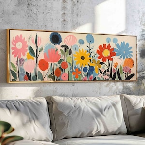 Modern Wildflower Wall Art Framed - Horizontal Wall Art - Panoramic Wall Art - Floral Calm Wall Art Print - Modern Floral Wall Art -