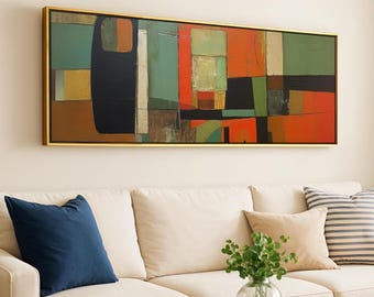 Mid-Century Modern Geometric Canvas Wall Art: Framed Panoramic Print
