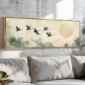 Japanese Crane Wall Art Framed, Japandi Flying Birds, Minimalist Japanese Wall Art, Vintage Crane Wall Art, Above Bed Decor, Asian Art Print