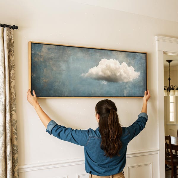 Framed Moody Cloud Print: Panoramic Minimalist Wall Art