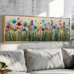 Framed Wildflower Panoramic Wall Art: Vintage Floral Print