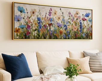 Framed Wildflower Panoramic Wall Art: Vintage Floral Print