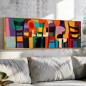 Moderne muurkunst uit het midden van de eeuw ingelijst - panoramische Bauhaus-muurkunst ingelijst - moderne print - brede muurkunst - geometrische horizontale muurkunst
