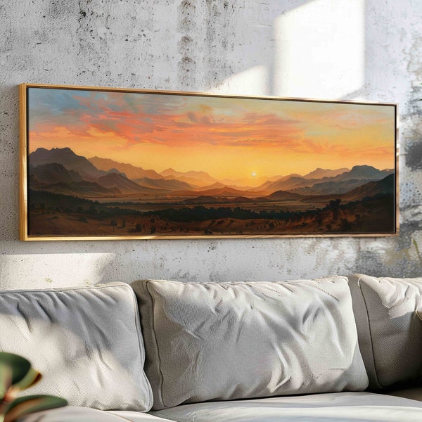 Wide Landscape Painting Wall Art Framed, Horizontal Landscape Wall Art, Panoramic Wilderness Print, Above Bed/Couch Wall Decor,