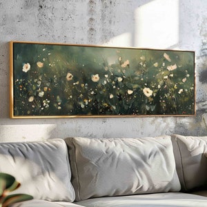 Framed Wildflower Painting: Panoramic Dark Academia Wall Art