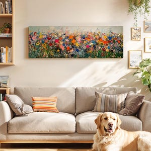 Lámina de pintura al óleo de flores silvestres: Arte mural panorámico moderno enmarcado.