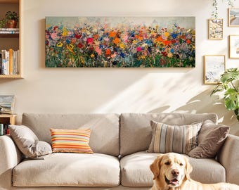 Wildflower Oil Painting Print: Modern Panoramic Framed Wall Art