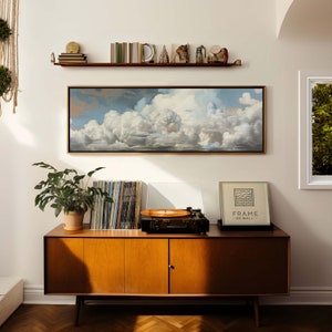 Vintage Moody Clouds Framed Wall Art: Panoramic Boho Print