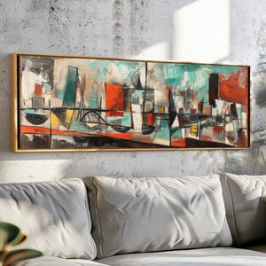 Moderne muurkunst ingelijst - panoramische geometrisch abstracte muurkunst - moderne kunstafdruk - brede muurkunst - horizontale muurkunst - hedendaagse kunst