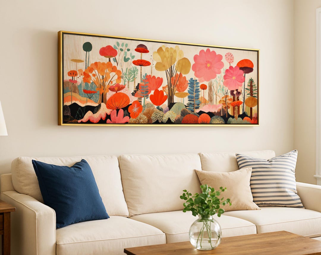 Mid Century Modern Floral Framed Canvas: Botanical Wall Art - Etsy