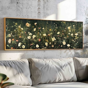 Velvet Green Wildflowers Framed Wall Art: Dark Academia Floral Print