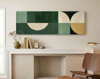 Mid Century Modern Wall Art Framed, Panoramic Geometric Modern Wall Art, Large Horizontal Mid Century Wall Decor