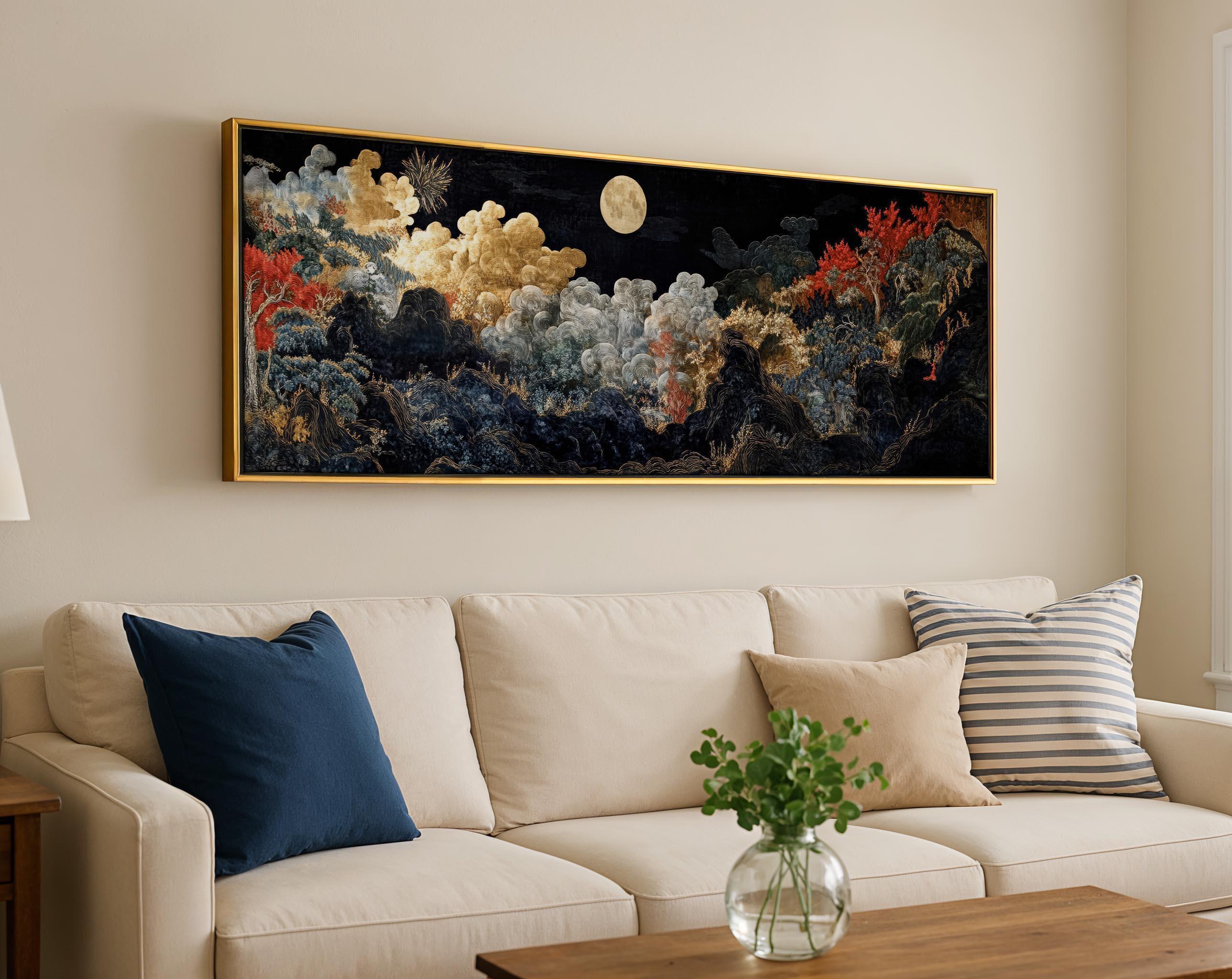 Vintage Japanese Landscape Tapestry Print: Framed Asian Wall Art