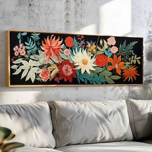 Floral Framed Canvas: Horizontal Botanical Print, Boho Wall Decor