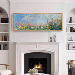 Framed Wildflower Meadow Art: Panoramic Spring Landscape