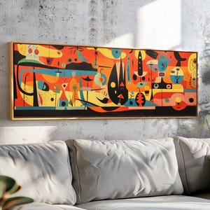 Halverwege de eeuw moderne horizontale muurkunst ingelijst, minimalistische panoramische print, abstracte muurkunst, kunst aan de grote brede muur, boho woondecoratie, kunstafdruk