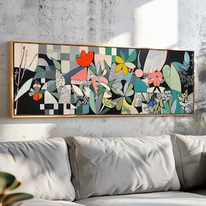 Mid Century Modern Botanical Wall Art Framed, Abstract Floral Wall Art Print, Horizontal Wall Art, Large- Wide Wall Art, Above Bed Decor