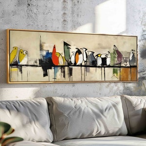 Birds On Wire Framed Canvas Print: Abstract Modern Wall Art