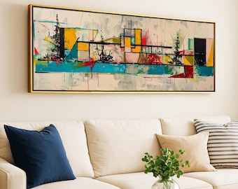 Arte abstracto enmarcado de estilo moderno de mediados de siglo: Impresión panorámica geométrica