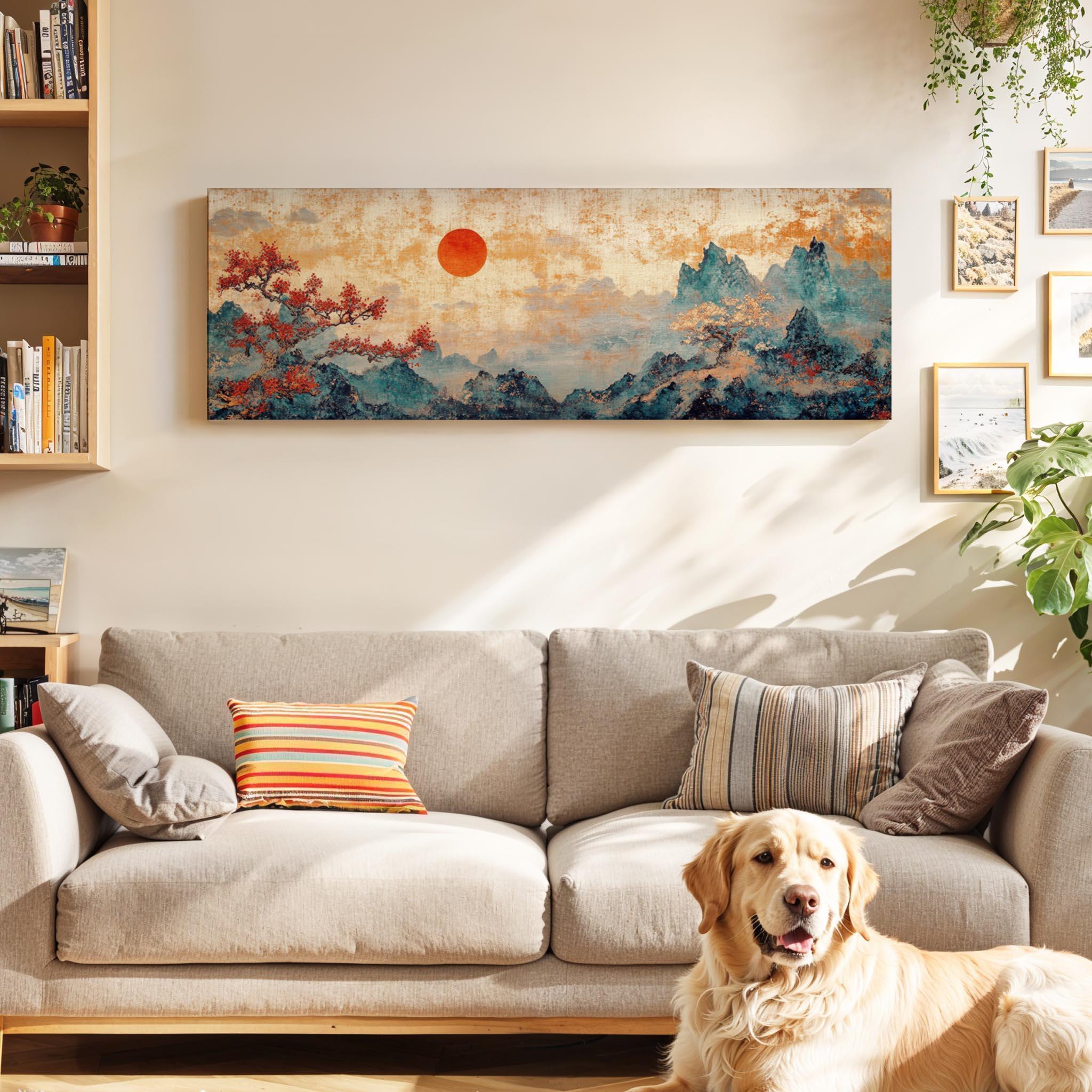 Japanese Landscape Tapestry Wall Art Framed : Boho Textile