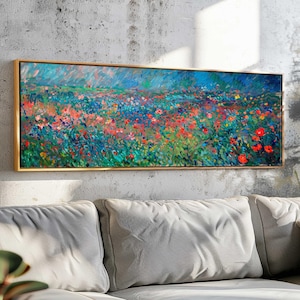 Framed Wildflower Meadow Art: Panoramic Spring Landscape