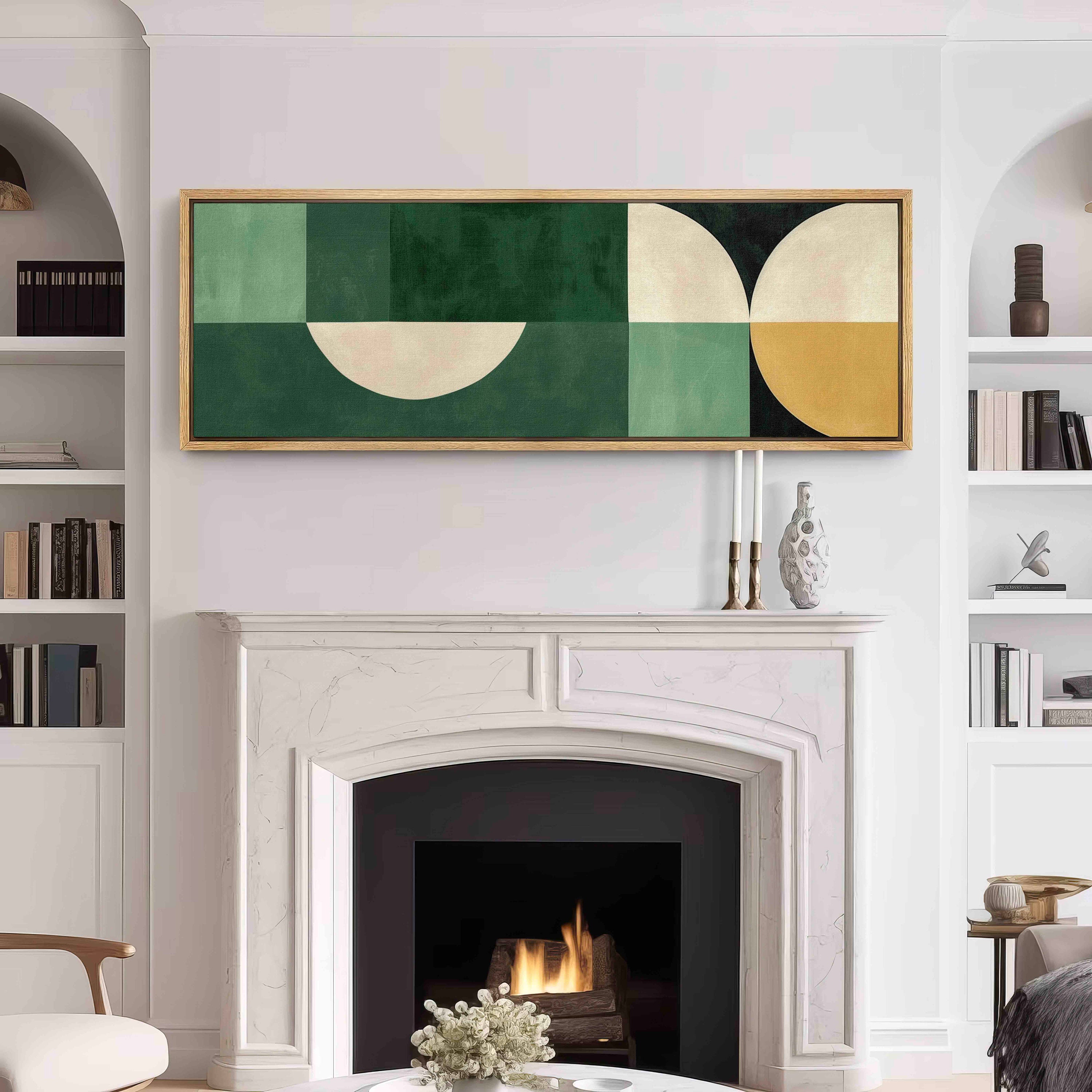 Framed Mid Century Wall Art, Panoramic Geometric Modern Wall Framed Mid Century Wall Art, Panoramic Geometric Modern Wall