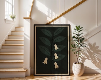 Art mural floral moderne du milieu du siècle encadré, impression rétro Bauhaus, art botanique de mauvaise humeur