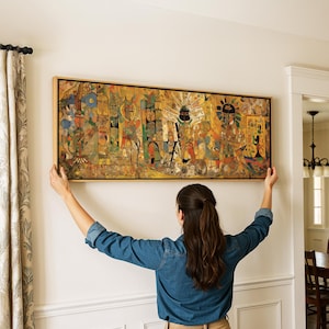 Framed Panoramic Wall Art: Abstract Geometric Print, Boho Decor