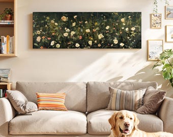 Velvet Green Wildflowers Framed Wall Art: Dark Academia Floral Print